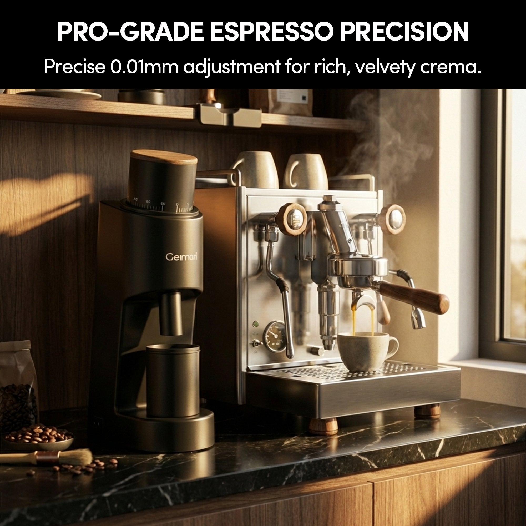 Geimori GU38 Single Dose Coffee Grinder, Electric Burr Coffee Grinder with 38mm Conical Burrs, Stepless Adjustment, Zero Retention