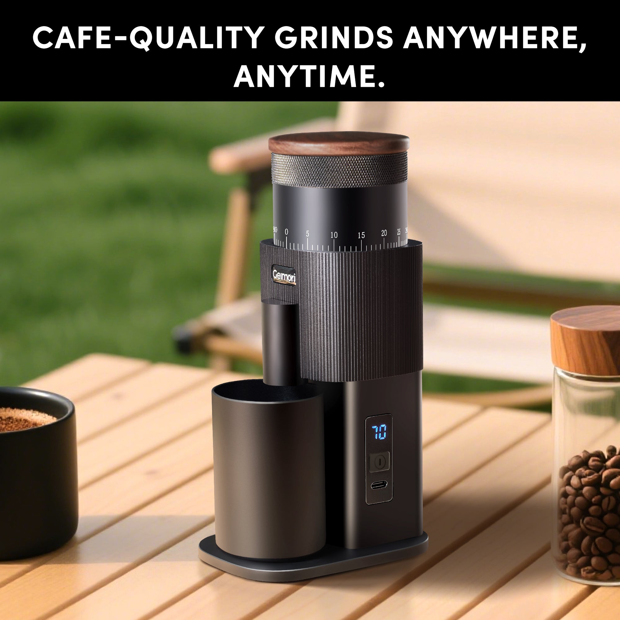 Geimori T38-The True Pro Grade Portable Coffee Grinder with 38mm Conical Burrs, 3600mAh Batteries, Stepless Grind Settings