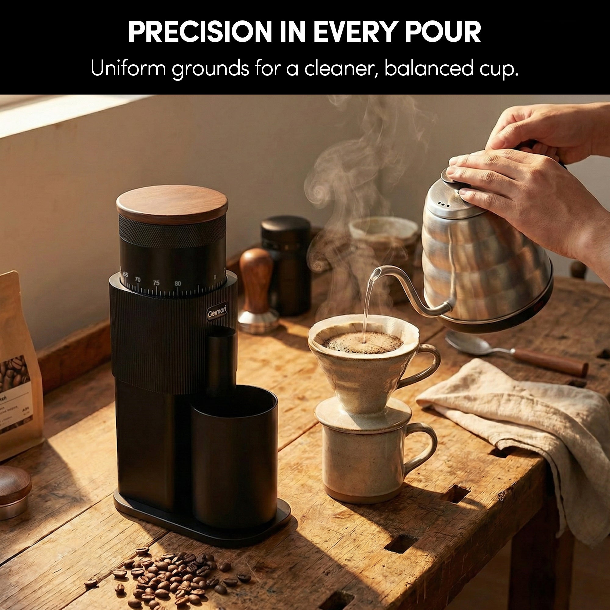 Geimori T38-The True Pro Grade Portable Coffee Grinder with 38mm Conical Burrs, 3600mAh Batteries, Stepless Grind Settings