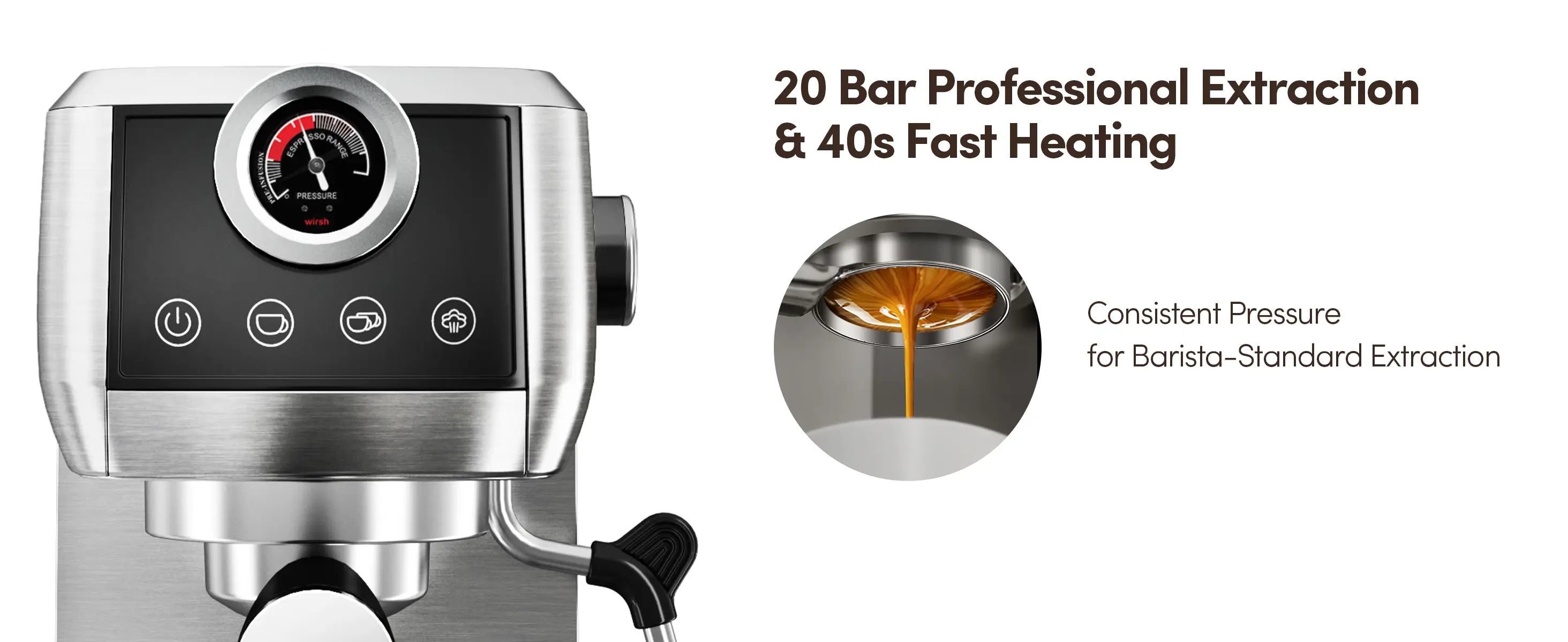 Wirsh espresso machine with 20bar extraction and 40s fast heating slider_item_dgbUTK
